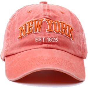 Adjustable Faded Orange + White ‘New York Est.1625’ Baseball Cap OS New